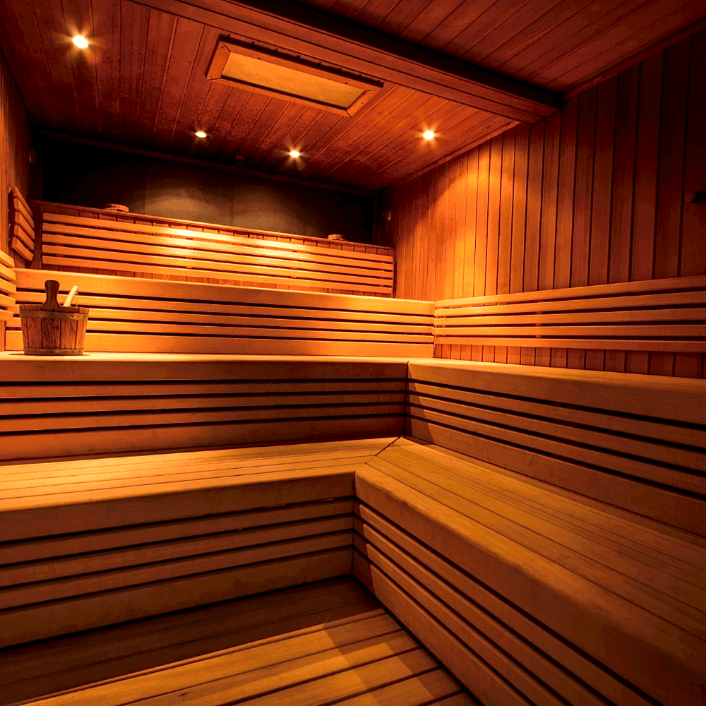 Demonte sauna – modern ahşap kaplama ve homojen aydınlatma